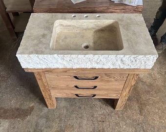 Travertine River Rock Vessel Sink - Natural Stone Bathroom Basin