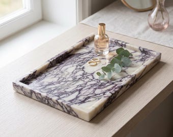 Handcrafted Calacatta Viola Marble Tray – Natural Stone Serving & Vanity Tray - Luxury Home Decor - Gift