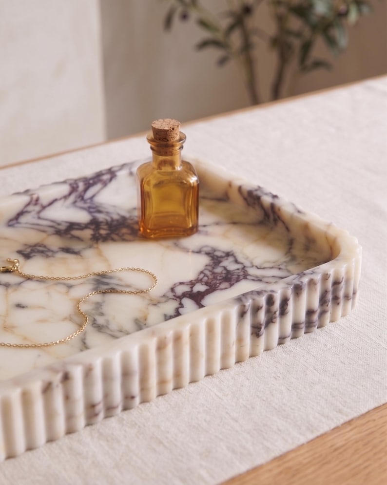 Handcrafted Calacatta Viola Marble Tray – Natural Stone Serving & Vanity Tray - Luxury Home Decor - Gift