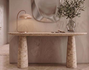 Custom Travertine Console Table | Slim or Thick Modern Entryway Bench | Low Stone Hallway Table