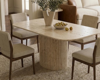 Cream Beige Marble Dining Table – Kitchen Island Furniture