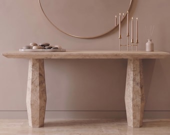 Custom Travertine Console Table | Slim or Thick Modern Entryway Bench | Low Stone Hallway Table