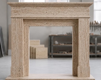Travertine Fireplace Mantel Surround - Hand-Carved Natural Stone