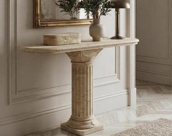 Custom Travertine Console Table | Slim or Thick Modern Entryway Bench | Low Stone Hallway Table