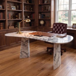 Custom Calacatta Viola Marble Table - Large Stone Office Desk