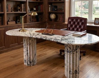 Custom Calacatta Viola Marble Table, Handcrafted Natural Stone Dining Table and Workspace Desk