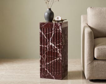 Rosso Levanto Marble End Table - Natural Stone Coffee Table, Modern Luxury Nightstand