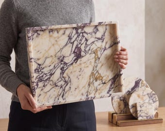 Handcrafted Calacatta Viola Marble Tray – Natural Stone Serving & Vanity Tray - Luxury Home Decor - Gift