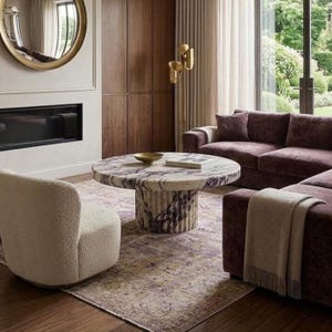 Calacatta Viola Marble Coffee Table, Modern Square Coffee Table with Plinth Base, Luxury Living Room Furniture