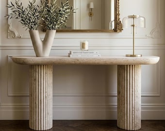 Custom Travertine Console Table | Slim or Thick Modern Entryway Bench | Low Stone Hallway Table