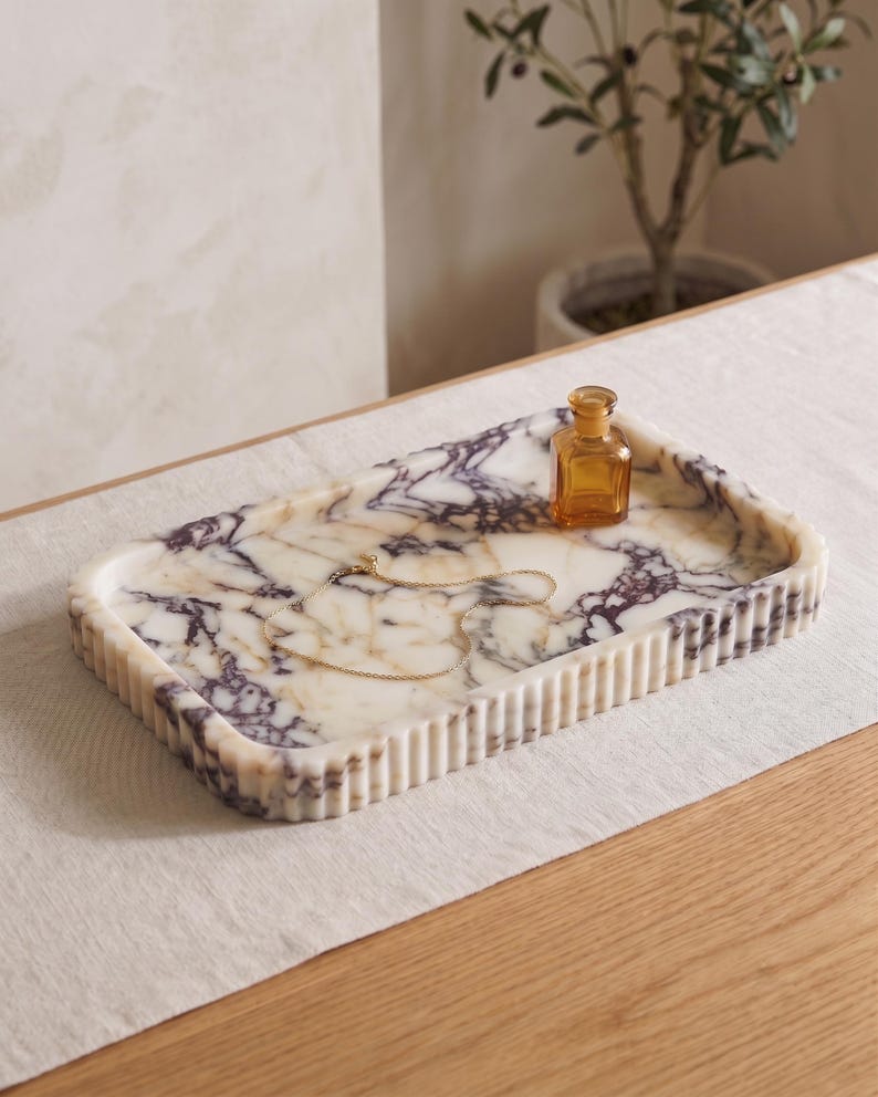 Handcrafted Calacatta Viola Marble Tray – Natural Stone Serving & Vanity Tray - Luxury Home Decor - Gift