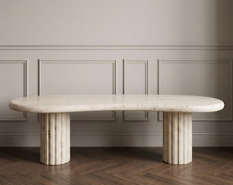 Custom Travertine Bench | Modern Stone Entryway Bedroom or Hallway Seating
