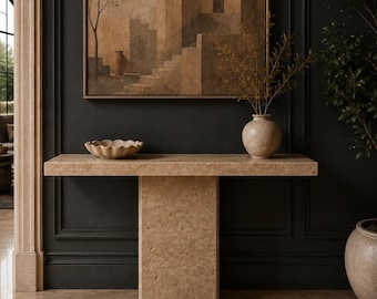 Custom Travertine Console Table | Slim or Thick Modern Entryway Bench | Low Stone Hallway Table