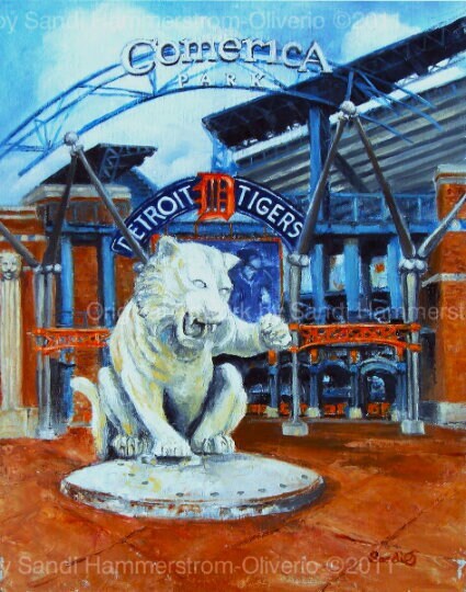 DETROIT TIGERS STADIUM Michigan Art Print, of Original Oil