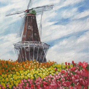 HOLLAND MICHIGAN TULIP Festival Print Windmill Island Canvas Paper Giclee&#39;, Select A Size by Michigan Artist Sandi Oliverio