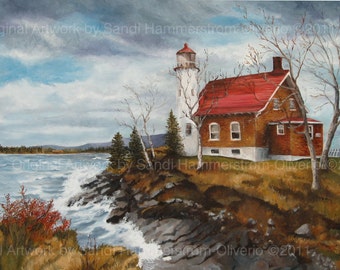 MICHIGAN EAGLE HARBOR Lighthouse Giclee 22" x 28" Gallery Wrapped Lighthouse Print Michigan Artist Lighthouse Print