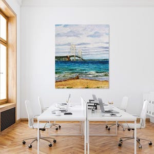 MICHIGAN MACKINAC BRIDGE - Giclee&#39; 11&quot;x 14&quot; Gallery Wrapped Print Michigan Artist Sandi Oliverio