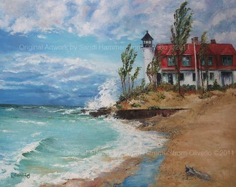 POINT BETSIE LIGHTHOUSE, Michigan Artwork, Print of Lake Michigan Landscape, 16" x 20" of Original Oil Painting