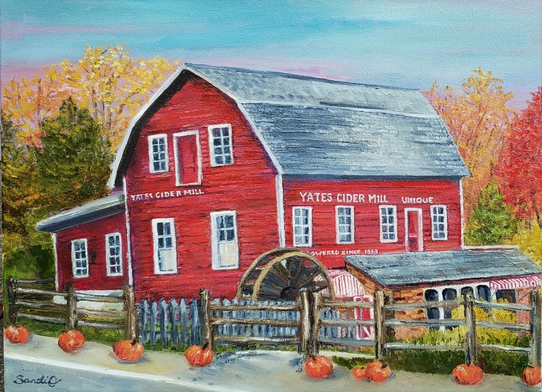 YATES CIDER MILL, Michigan Historic Mill, 16 X 20 Original Oil Painting