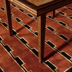 Mid-Century Modern Rust Brown Area Rug | Hand-Tufted Wool Art Deco Nordic Rug Geometric-Design