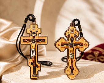 Croix orthodoxe en bois à suspendre dans une voiture, ornement religieux chrétien en forme de crucifix, 2 styles