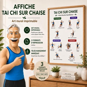 Tai Chi Chair Poster in French | Printable - Downloadable PDF | Exercises for Seniors | Mobility, Balance, and Strengthening