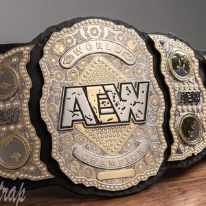AEW Custom Championship Wrestling Title Belt Replica Adult Size Gold Plates Black Leather Strap