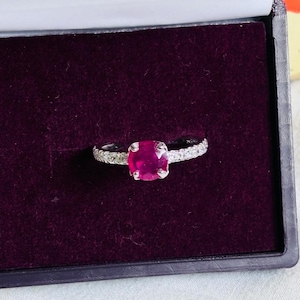 Natural Ruby Solitaire Ring in 925 Sterling Silver, July Birthstone Gift for Her