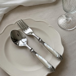 Vintage Perlmutt Besteck Set, Silber Edelstahl Löffel Gabeln