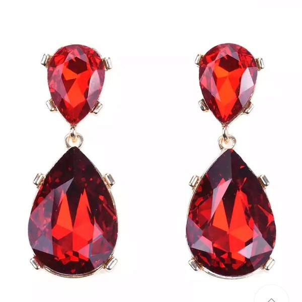 Ruby red Earrings Posts Red drop earrings wedding crimson scarlet LARGE Teardrop Drop Estate Style Earrings