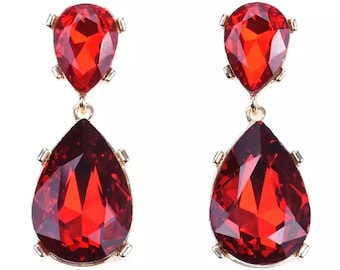 Ruby red Earrings Posts Red drop earrings wedding crimson scarlet LARGE Teardrop Drop Estate Style Earrings