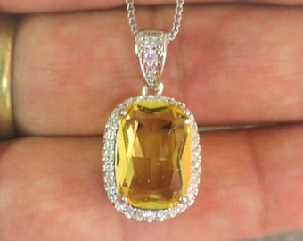 Topaz Necklace Golden Yellow Necklace November Birthstone Citrine necklace Crystal Pendant Bridesmaids Wedding Necklace