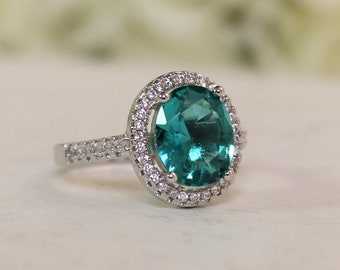 Teal blue ring turquoise blue green ring sea green ring CZ ring rhinestone silver color wedding prom pageant ring