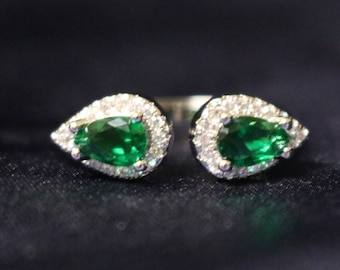 Emerald Green ring Adjustable Rhinestones Teardrop Emerald ring Dark Green ring CZ ring rhinestone silver color wedding prom pageant ring