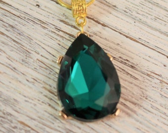 Emerald Green Necklace Emerald Necklace May Birthstone Rhinestone Estate Style jewelry