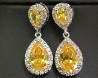 Topaz Earrings November birthstone Scorpio Topaz Yellow Teardrop Earrings Rhinestone Drop Vintage Estate Style Earrings