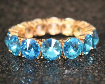 Aqua Blue bracelet silver Gold aquamarine Blue bracelet gold silver adjustable stretch Something Blue Wedding Prom Pageant Homecoming