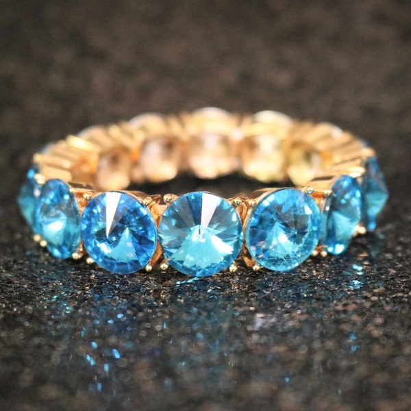 Aqua Blue bracelet silver Gold aquamarine Blue bracelet gold silver adjustable stretch Something Blue Wedding Prom Pageant Homecoming