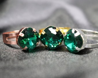 Emerald green ring Emerald Ring deep Dark Green Adjustable ring Cushion cut Rose Gold, Gold and Silver Wedding Bridal Prom Pageant Parties