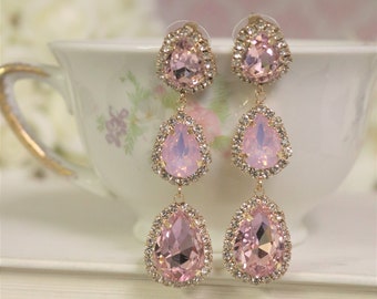 Blush Pink Earrings Dusty Rose Light Pale Pink Rosaline drop vintage rose Salon Pink Crystal bridal bridesmaids Teardrop morganite Teardrop