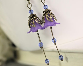 Amethyst Earrings Floral Earrings Purple Flower earrings Woodland Purple frosted floral vintage Boho earrings