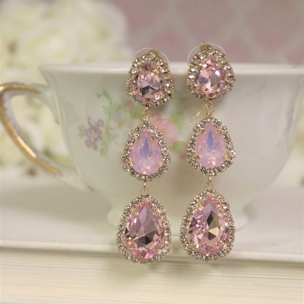 Blush Pink Earrings Dusty Rose Light Pale Pink Rosaline drop vintage rose Salon Pink Crystal bridal bridesmaids Teardrop morganite Teardrop