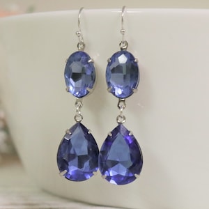 Periwinkle blue Earrings Dark blue earrings Navy Necklace jewelry Bridesmaids Gifts Dark Sapphire Drops Teardrop Bridal Prom Pageant Award