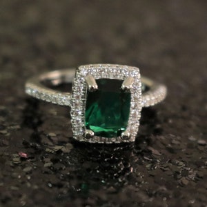Emerald Green ring Emerald ring Dark Green ring CZ ring rhinestone silver color wedding prom pageant ring image 1