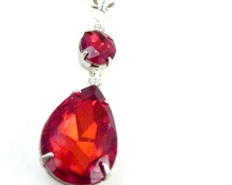 Ruby Necklace Siam Red Necklace July  Birthstone Pendant Bridal Wedding Necklace