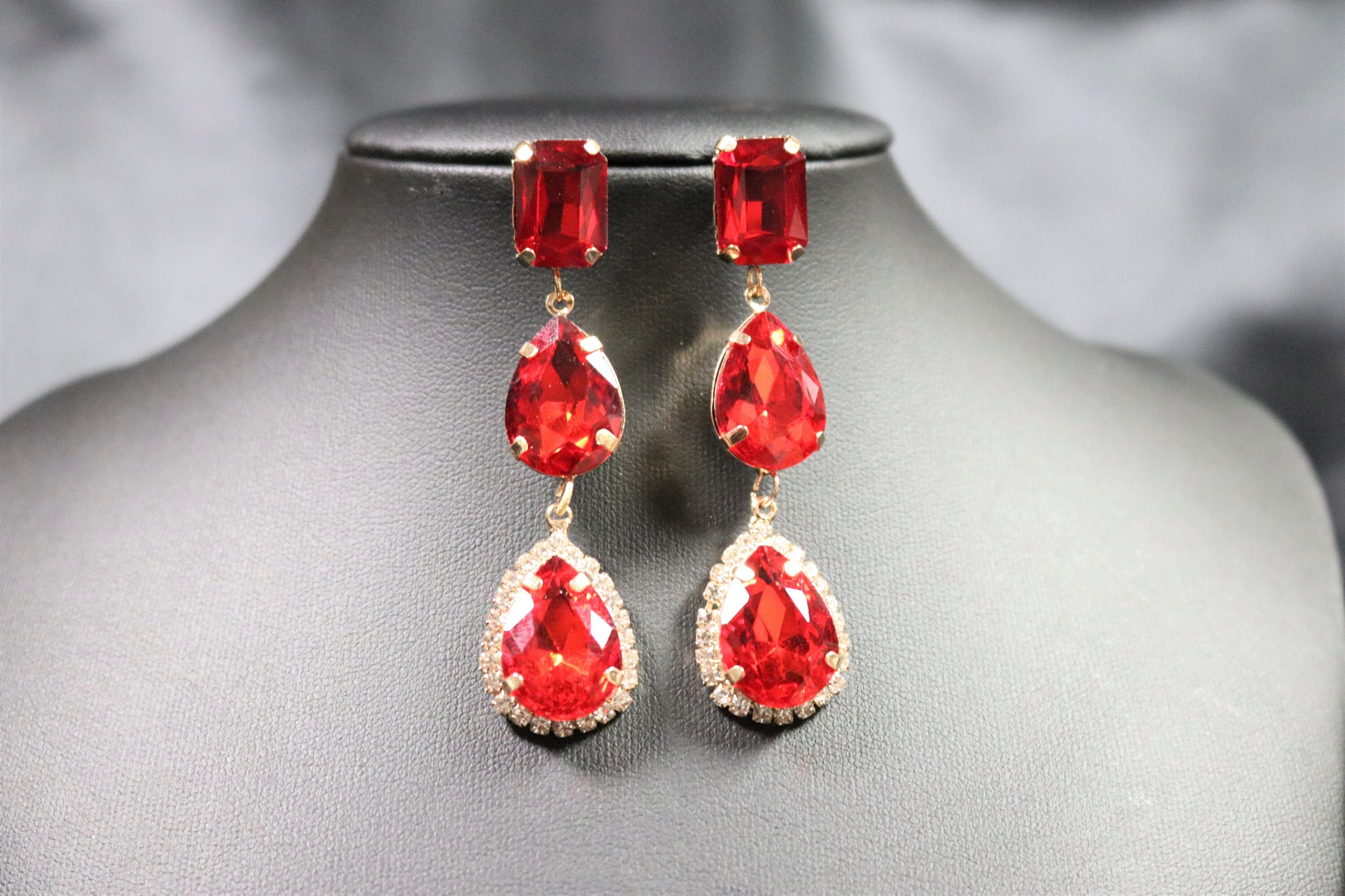Red earrings for prom sale