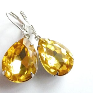Yellow Topaz Earrings Golden Yellow Earrings Teardrop Drop Crystal ...