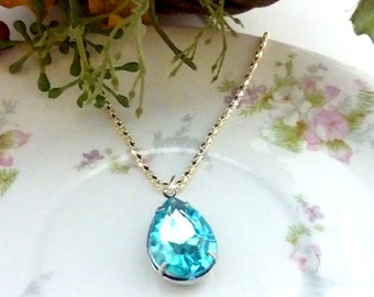 Aquamarine Necklace aqua blue Necklace March Birthstone Pendant Bridesmaids Wedding Necklace