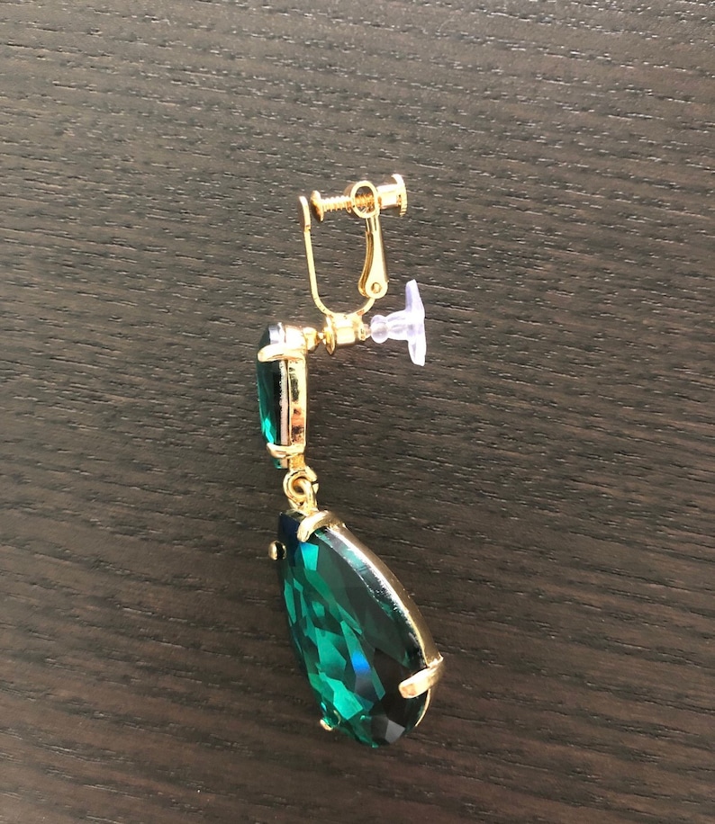 Emerald Earrings Posts Green Angelina Jolie Kyle Richards LARGE Emerald green Teardrop Drop Estate Style Earrings image 7