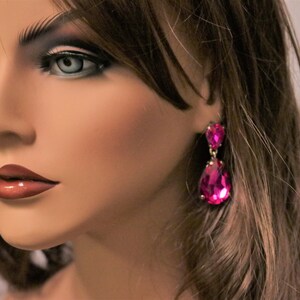Hot Pink Earrings Posts Fuchsia Earrings Teardrop Clip Ons Drop October ...